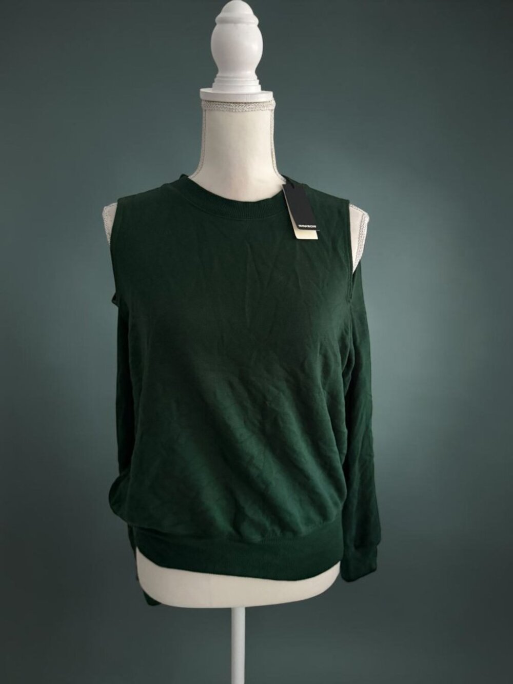 MONROW Deep Green Cold Shoulder Top Sz Large NEW NWT